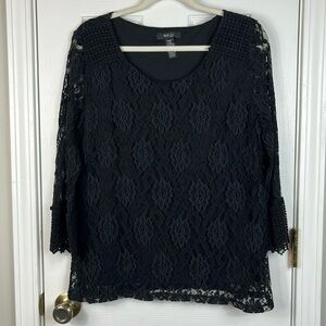 Style&co. Petite black lace long sleeved top with lace and crotchet sleeves. PXL